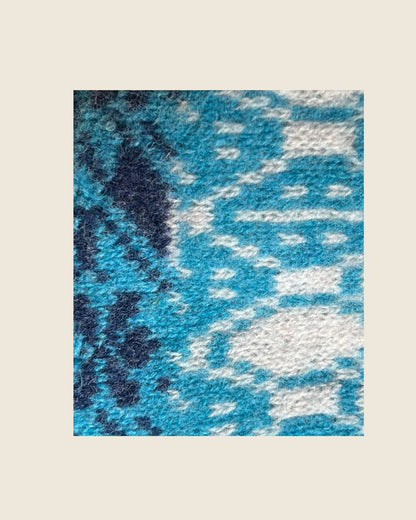 Merino Wool Wrap – Fair Isle Colourblock in Blues with Fringed Ends