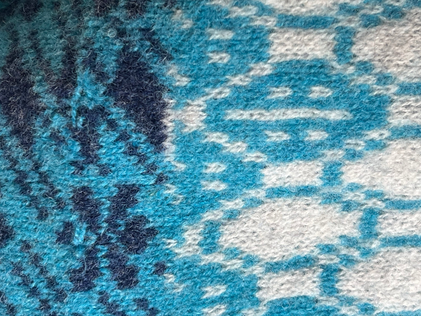 Merino Wool Wrap – Fair Isle Colourblock in Blues with Fringed Ends