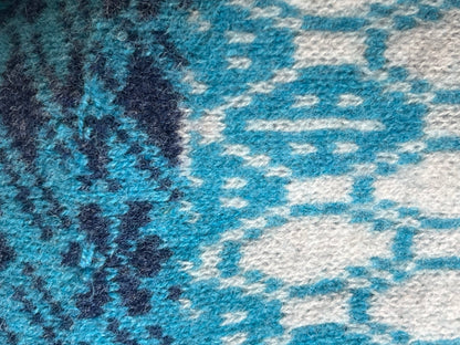 Merino Wool Wrap – Fair Isle Colourblock in Blues with Fringed Ends