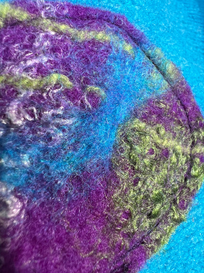 Turquoise Merino Wool Poncho-Hand Felted Detail-One of a kind